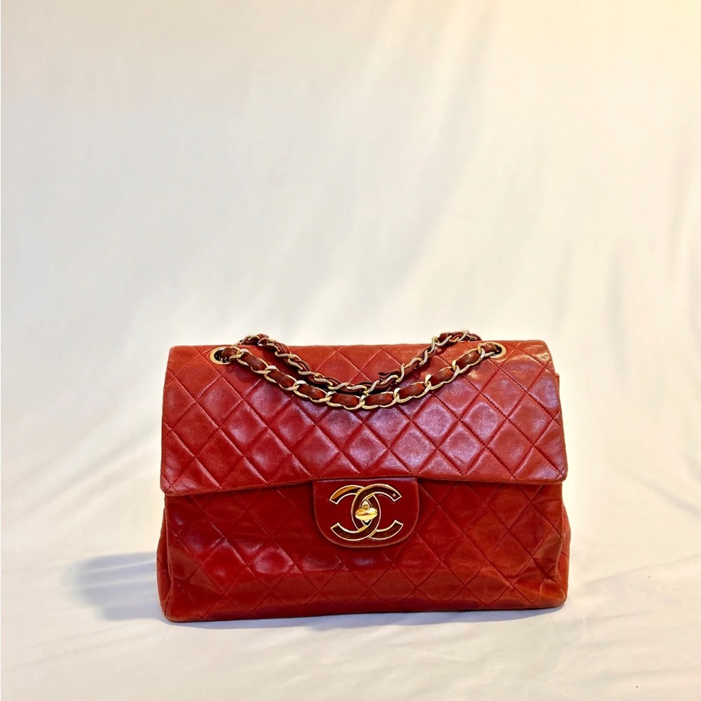 Chanel Vintage Red Lambskin Maxi Flap Bag – 24K Gold Hardware